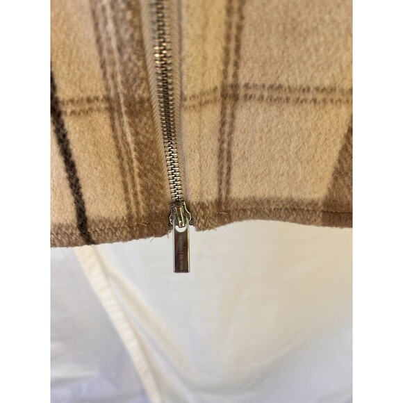 Maniere De Voir Jacket Womens 10 Brown Wool Plaid Zip Back Faux Leather Hooded - Picture 7 of 9